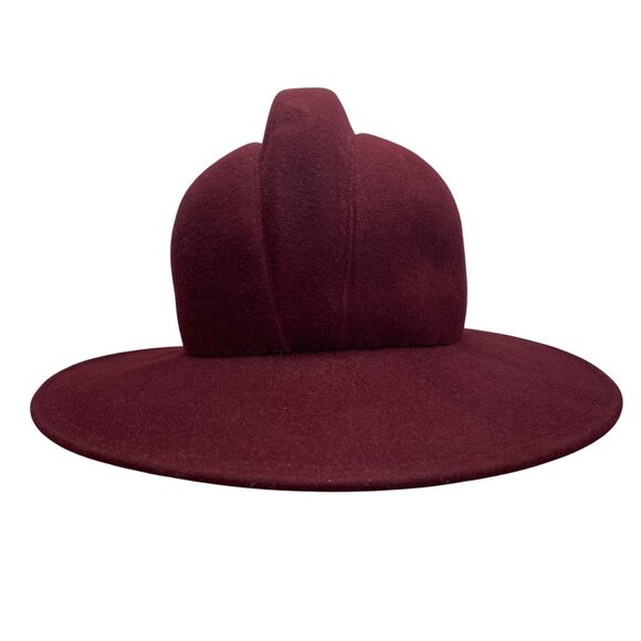 Bill Blass Burgundy Wool Unisex Wide Brim Hat Unique Dome Design Large - Picture 1 of 12
